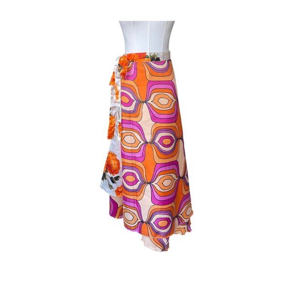 Kariza Boho Hippie Retro Wrap Satin Maxi Skirt One Size Reversible Groovy 70s - Picture 1 of 8